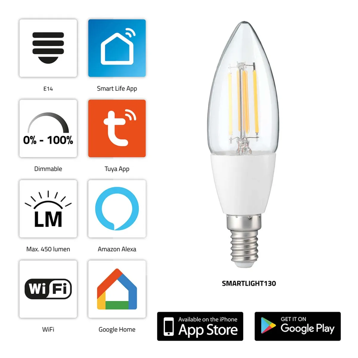 Alecto SMARTLIGHT130 Smart-Filament-LED-Lampe mit Wi-Fi