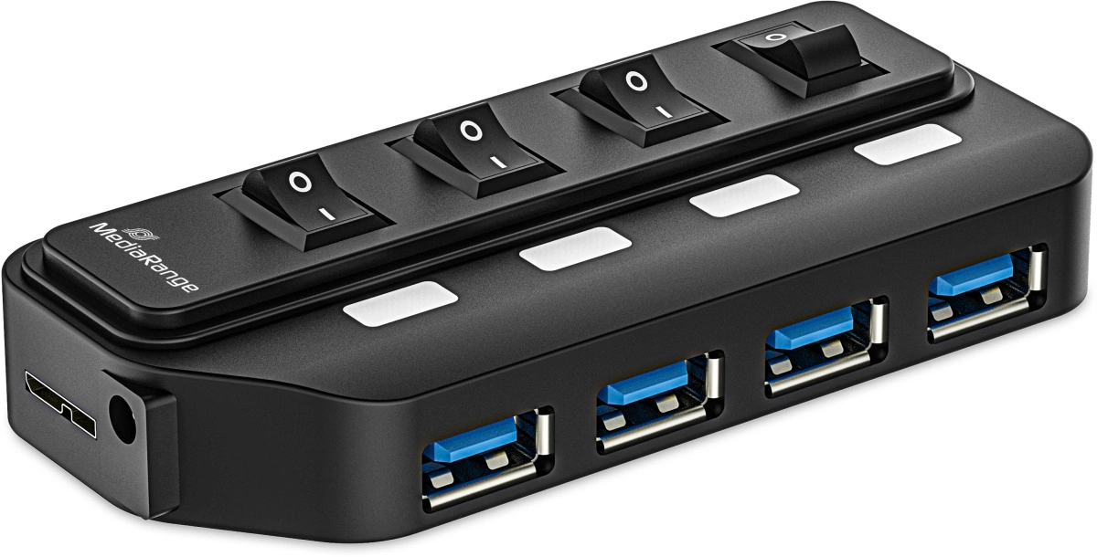 USB 3.0 Hub 1:4 mit seperaten Ein-/Aus-Schaltern und Netzteil