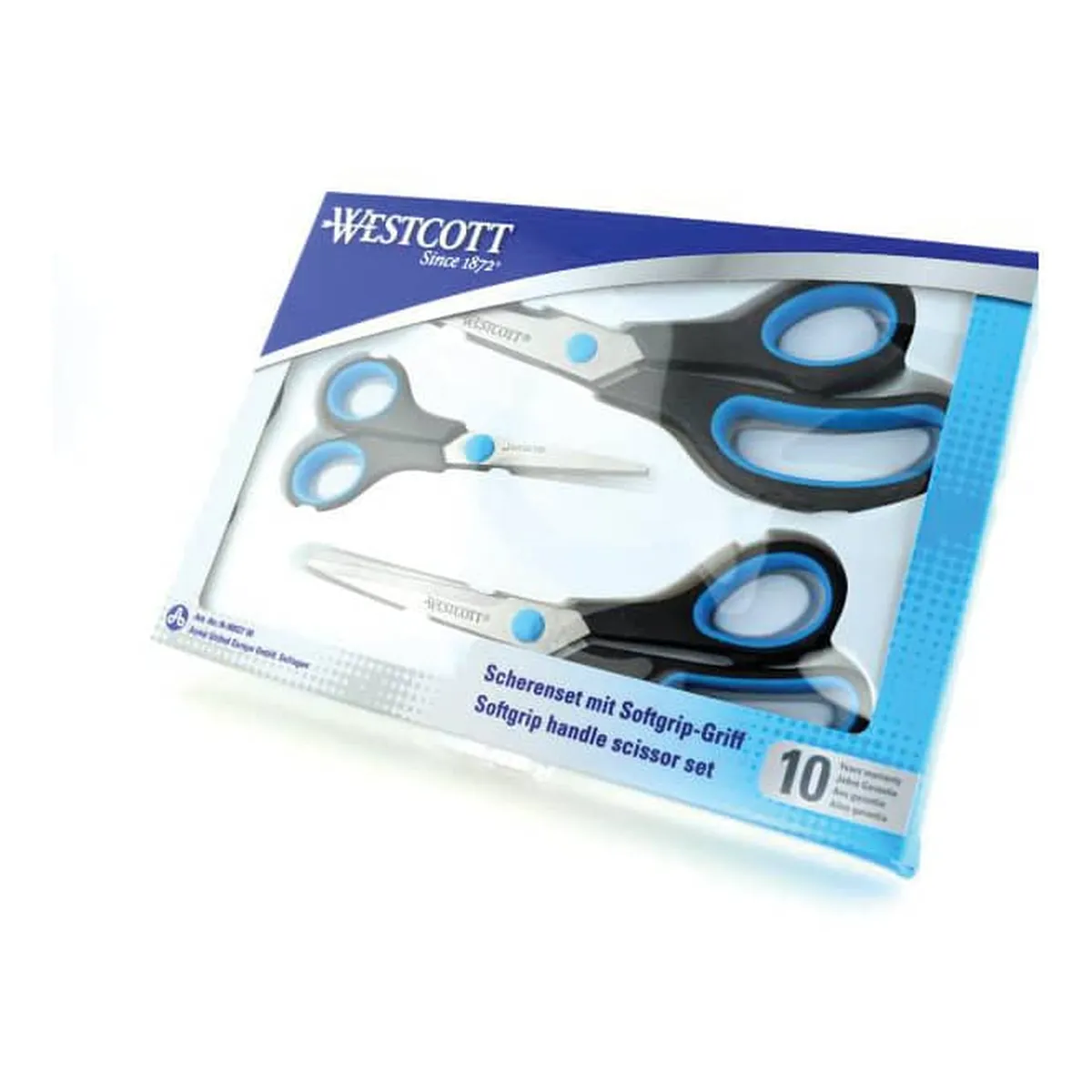 WESTCOTT Scherenset Easy Grip - rostfrei, spitz, 3tlg, blau/schwarz