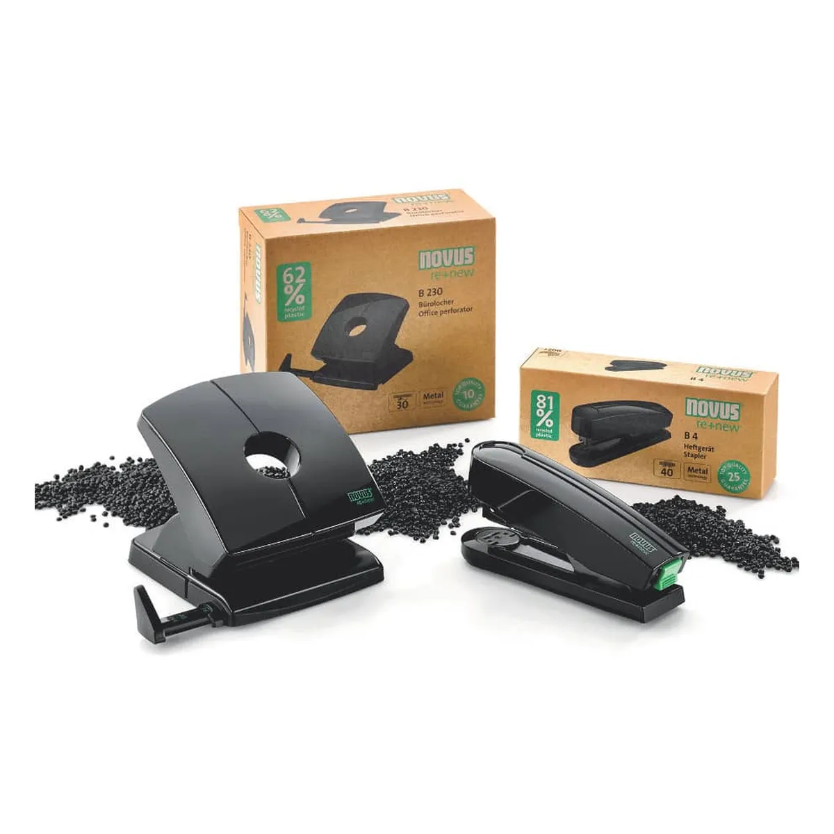 Novus Heftgerät B4 re+new - 40 Blatt, schwarz, inkl. 200 Klammern