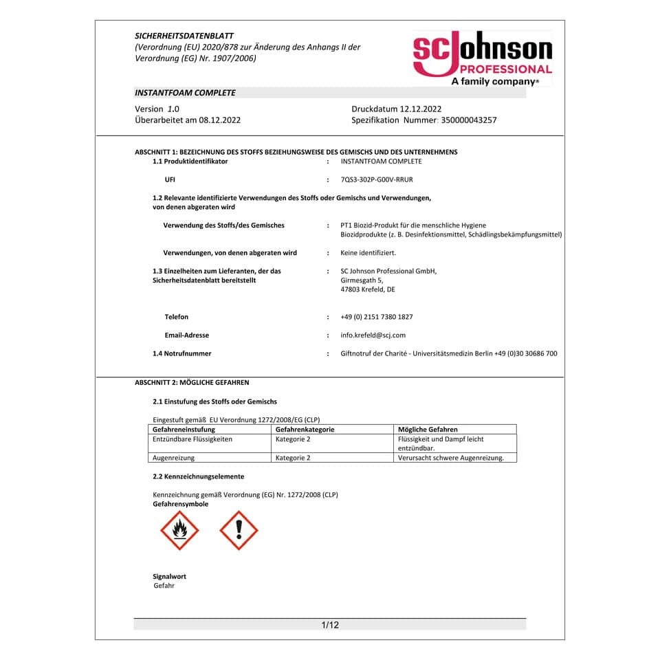 InstantFOAM™ Schaum-Handdesinfektionsmittel auf Alkoholbasis 1000 ml
