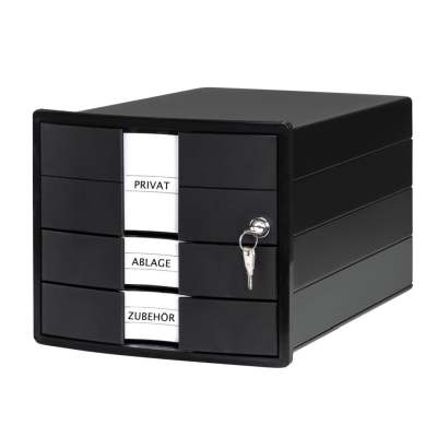 Schubladenbox IMPULS - A4/C4, 3 geschlossene Schubladen, inkl. Einsatz + Schloss, schwarz