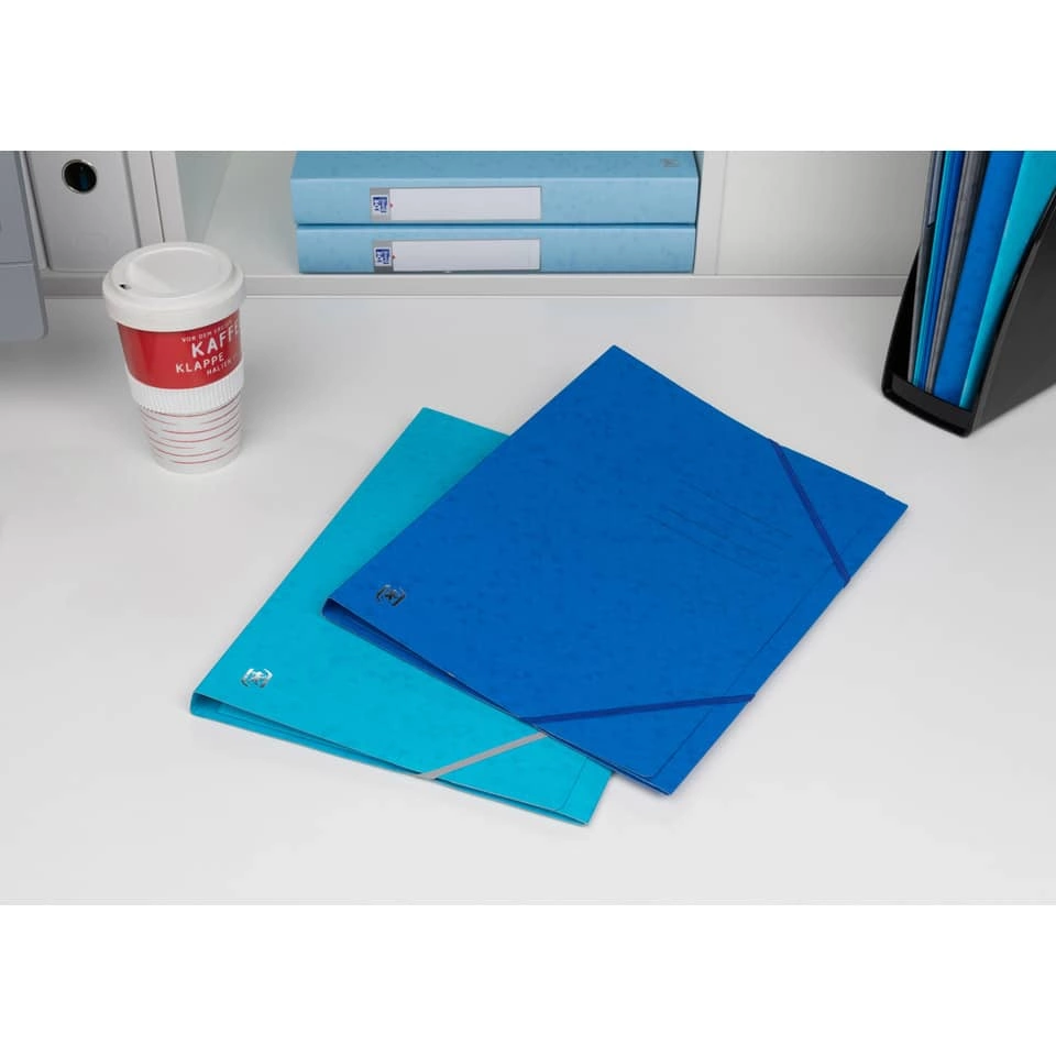 OXFORD Eckspannmappe TOP FILE+ - A4, 390 g/qm, Karton, Gummizug, blau