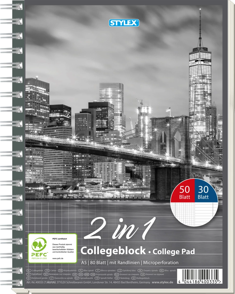 Collegeblock, DIN A5, Duo, 30 Blatt liniert / 50 Blatt kariert