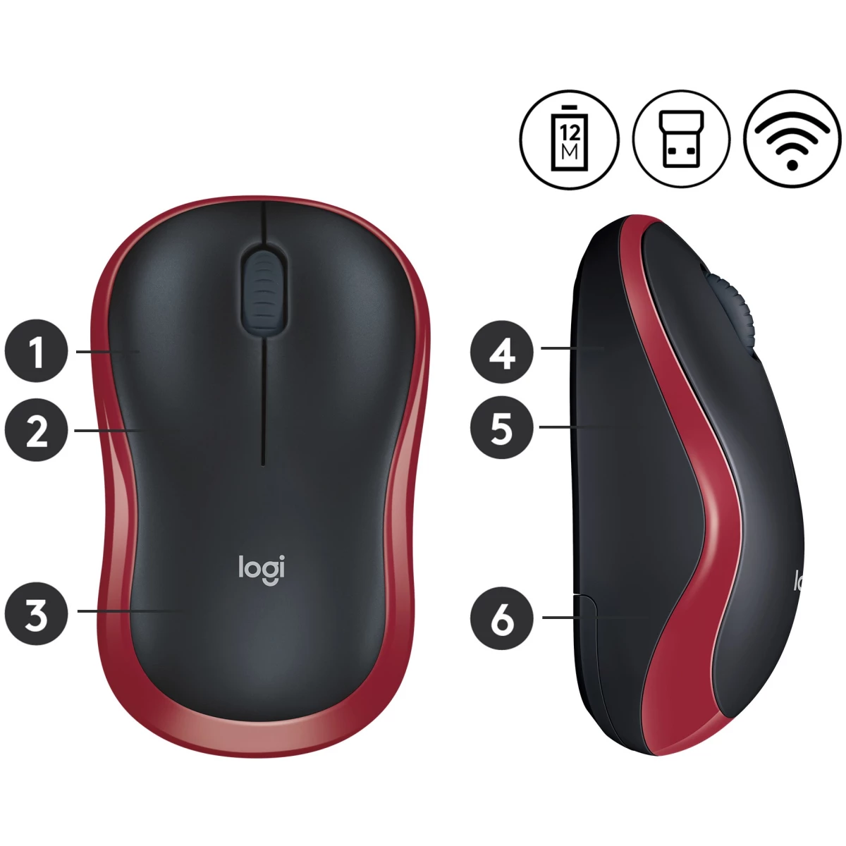 Logitech kabellose Maus M185 rot 2.4 GHz