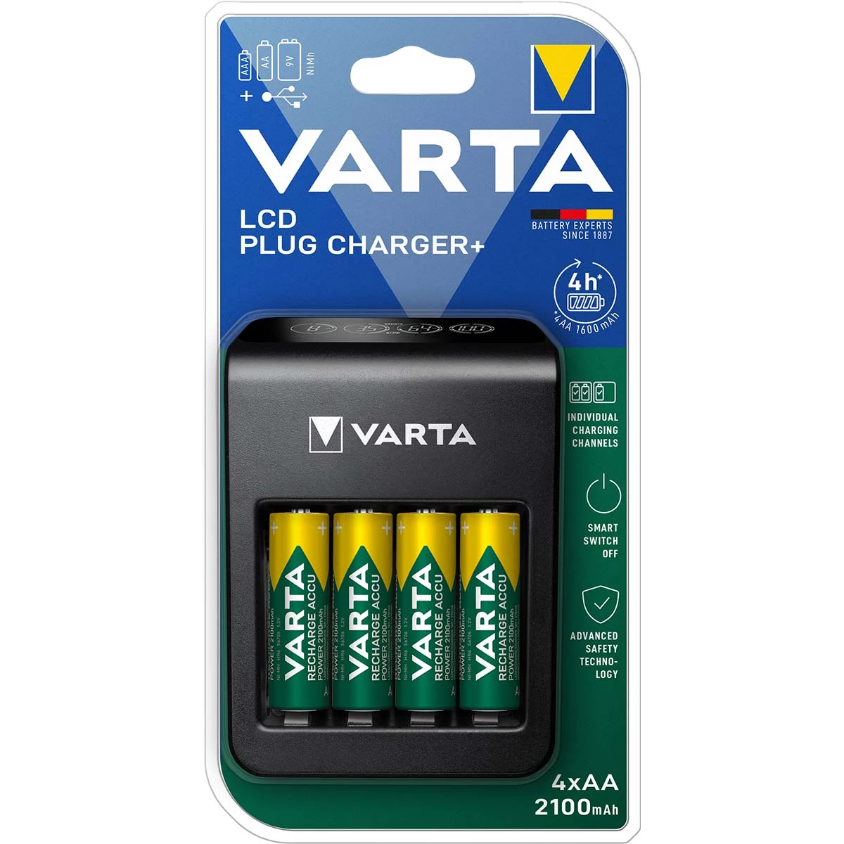 Varta NiMH LCD Plug Charger+ (AA, AAA & 9 Volt) inkl. 4x AA 2100 mAh
