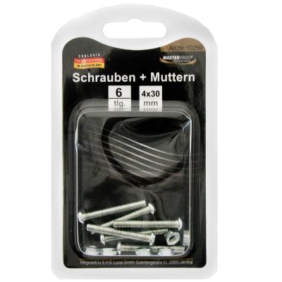 Masterproof Schrauben + Muttern 4X30mm, 6 Stück