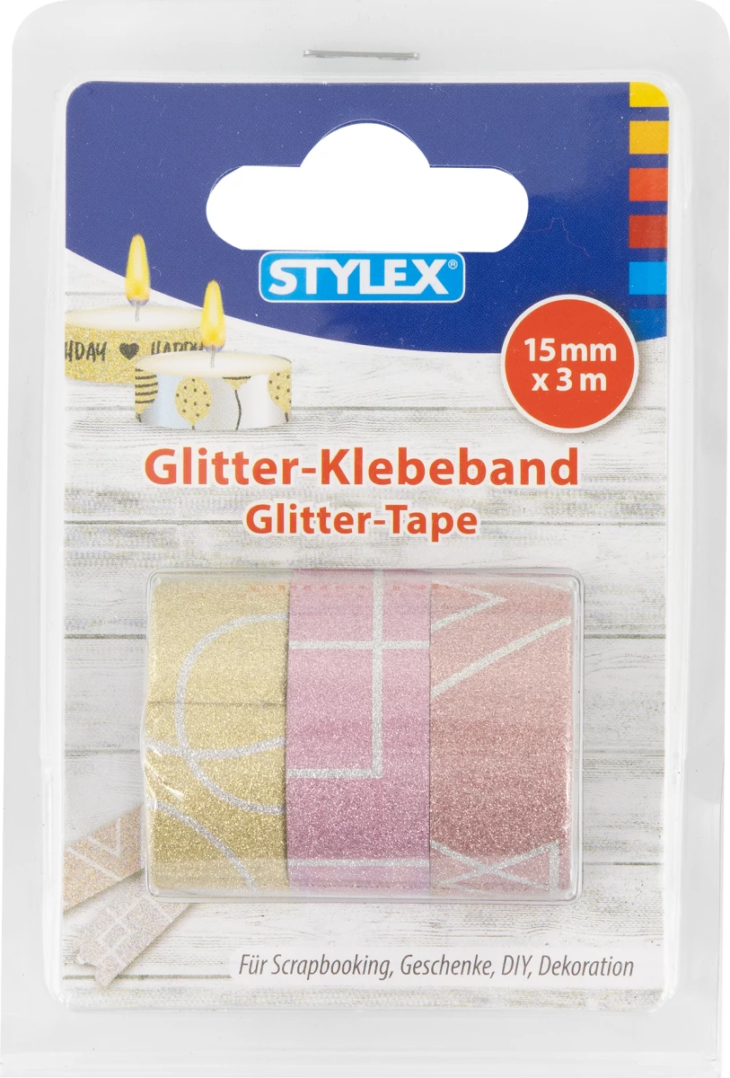 Deko-Klebeband 'Glitter', 3 Rollen, 15 mm x 3 m