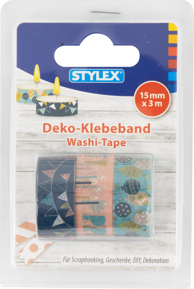 Stylex Deko-Klebeband, 3 Rollen, 15 mm x 3 m