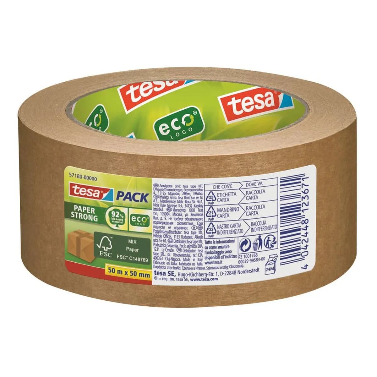 tesa® Verpackungsklebeband tesapack® Paper EcoLogo - Papier, 50 m x 50 mm, braun