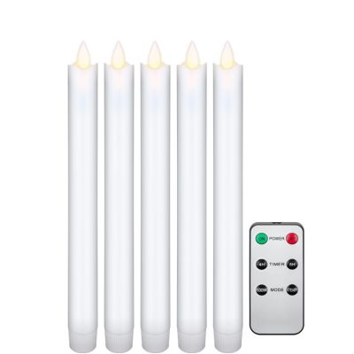 5er-Set weiße LED-Echtwachs-Stabkerzen, inkl. Fernbedienung