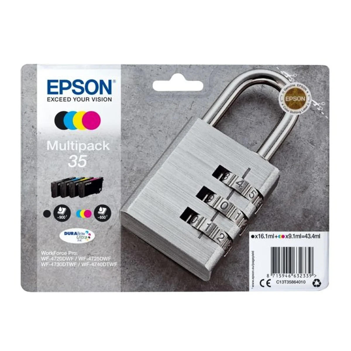 Druckerpatronen MultiPack Epson 35 schwarz cyan magenta gelb 43,4 ml | 950 + 3x 650 Seiten (C13T35864010)