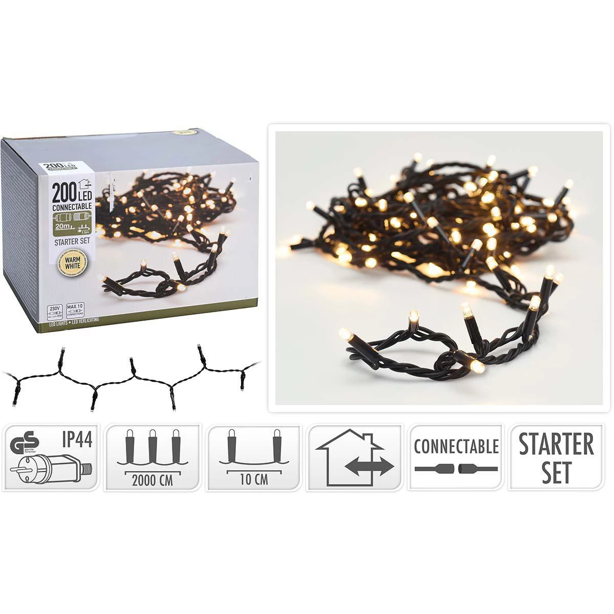 S.I.A Anschließbare Weihnachtsbeleuchtung 200 LEDs Starter-Set