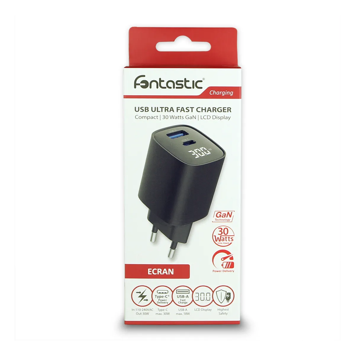 Fontastic Netzteil GaN 30W mit Digitalanzeige, schwarz