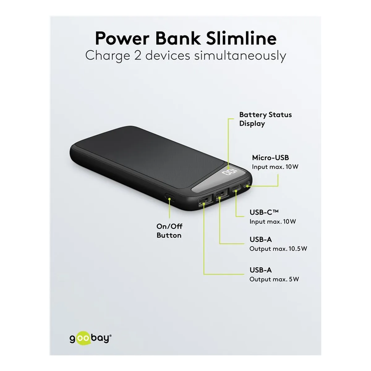 Goobay Powerbank Slimline 10.000 mAh