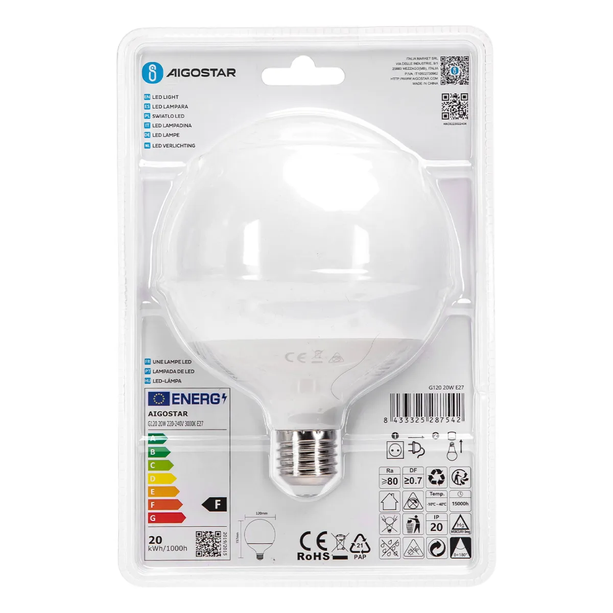 Aigostar LED 'Globe', 20W, E27