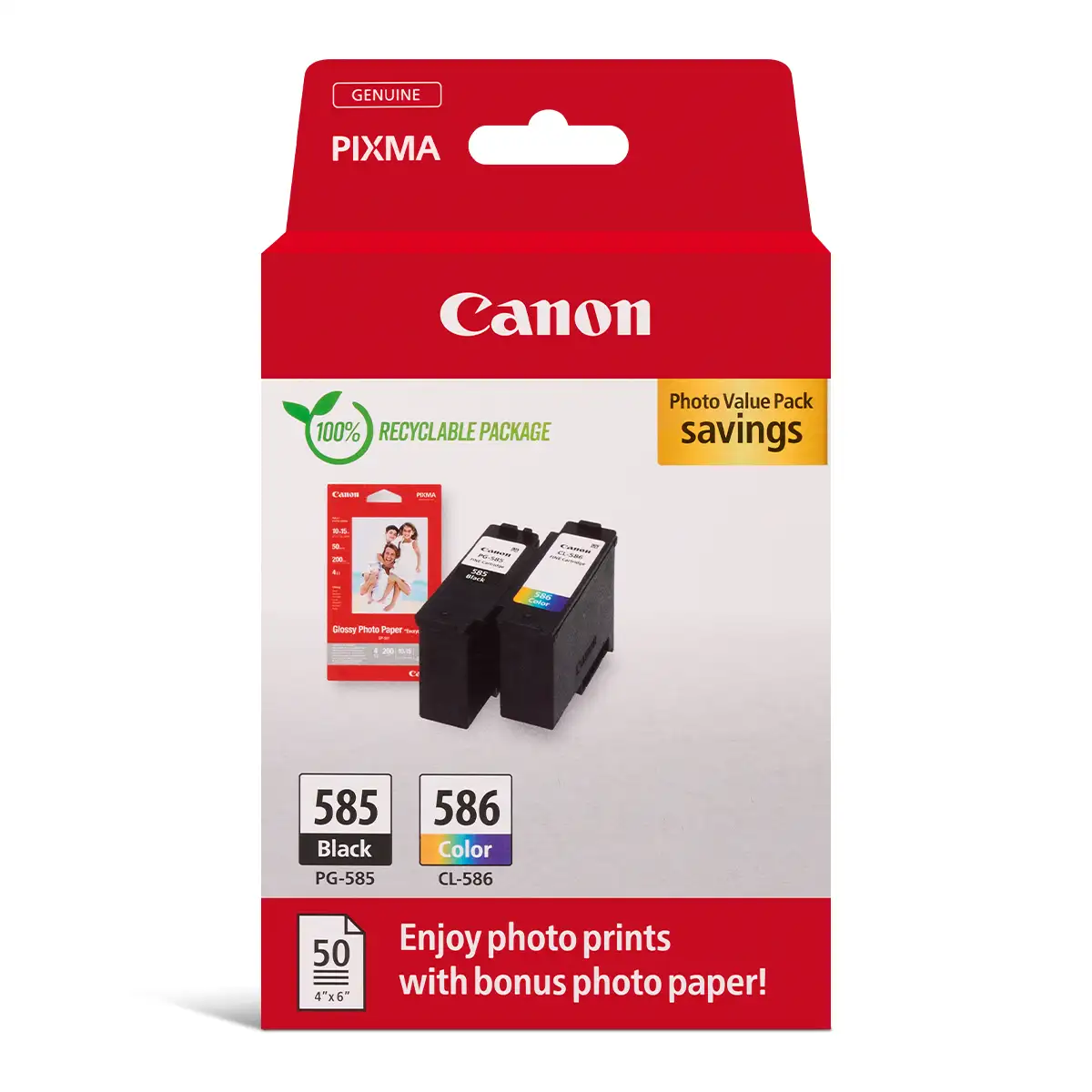 Druckerpatronen MultiPack Canon PG-585/CL-586 schwarz + farbig + Fotopapier GP-501 360 Seiten
