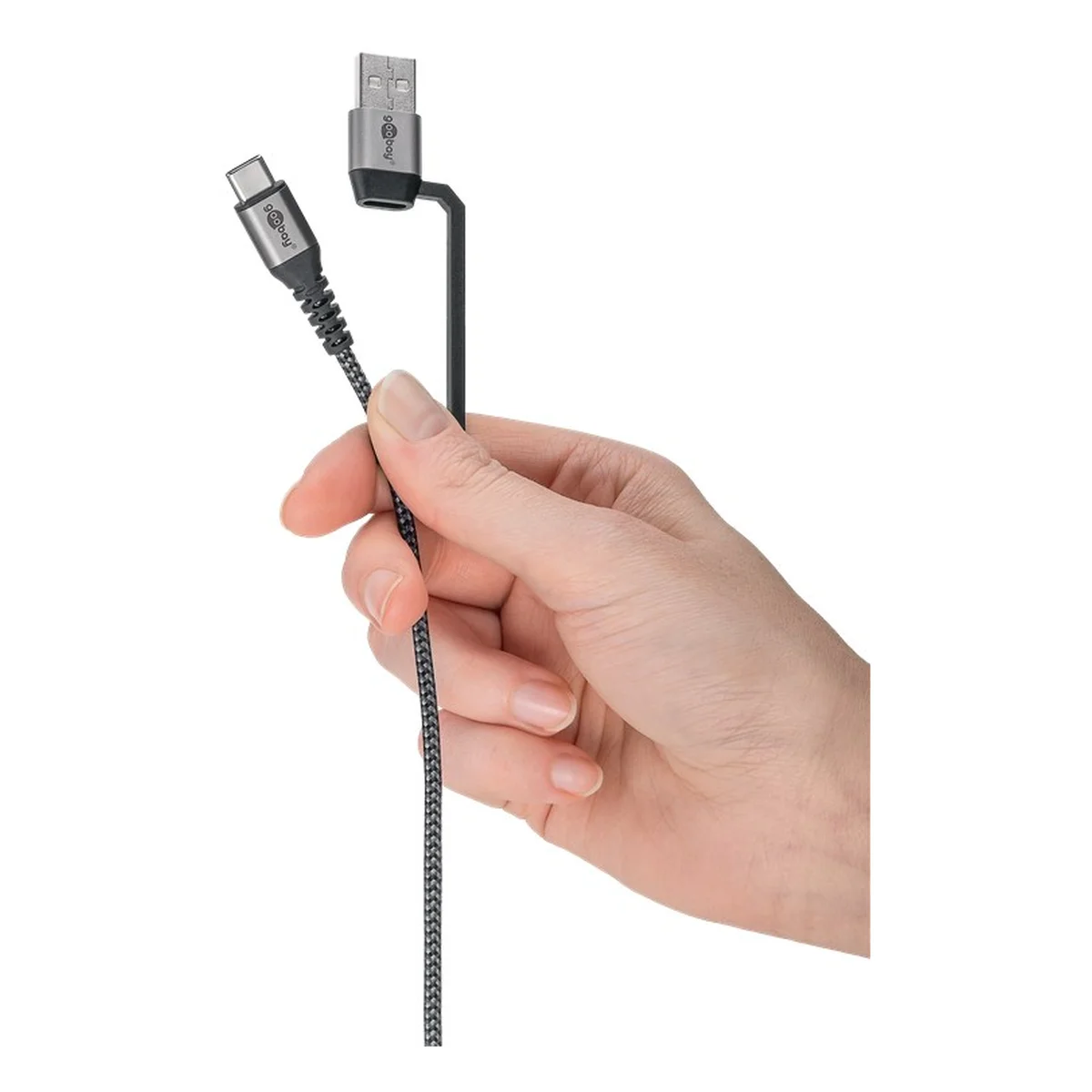 2in1 USB-Textilkabel, spacegrau/silber, 2 m