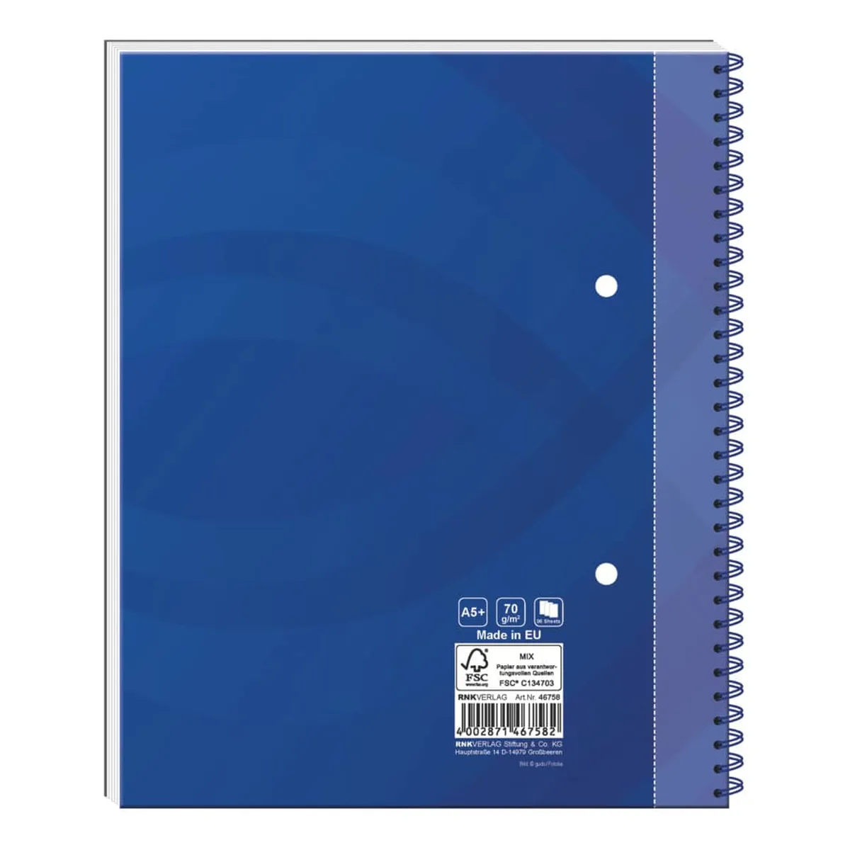 RNK Verlag Spiralnotizbuch Business - A5, Hardcover, 96 Blatt, blau