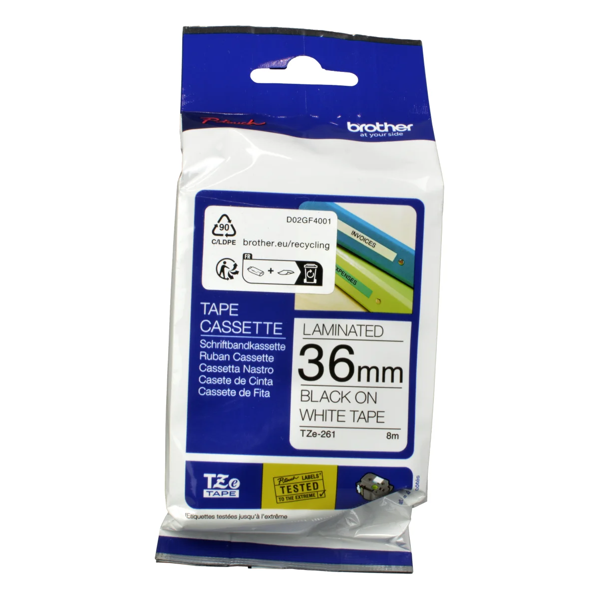 Brother Schriftband 36 mm TZE-261 schwarz auf weiß 8 m