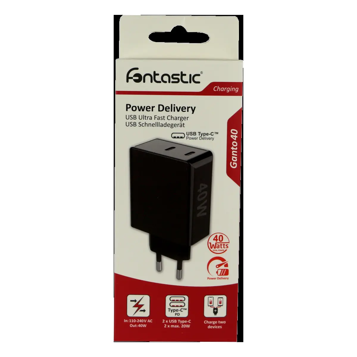 Fontastic Netzteil 2 x USB Typ-C, Power Deliver, 40W