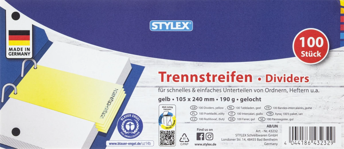 Stylex Trennstreifen, gelb, 100 Stück