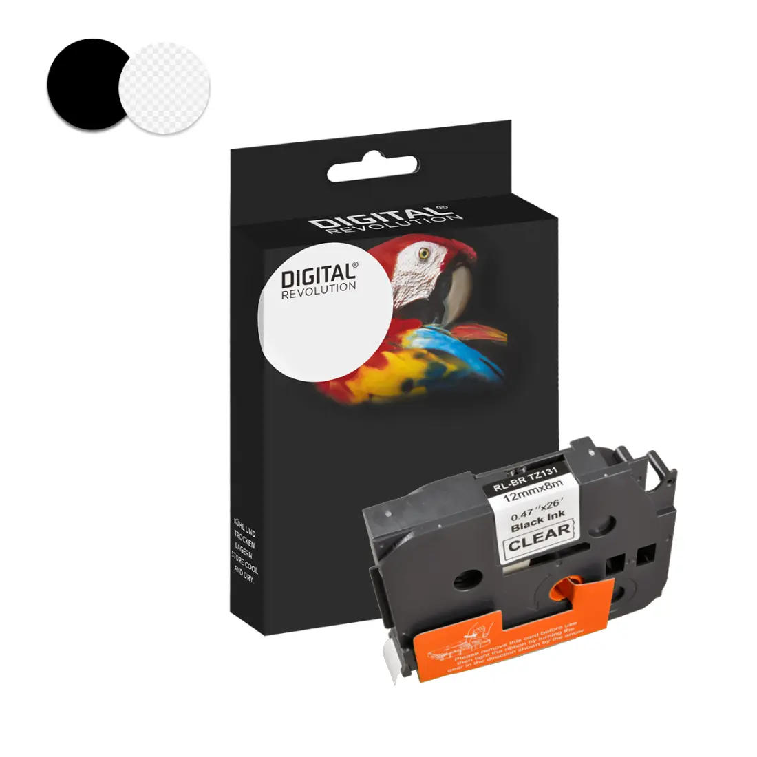 Schriftband TZE-131 schwarz auf transparent 12 mm Schriftband TZE-131 schwarz auf transparent 12 mm