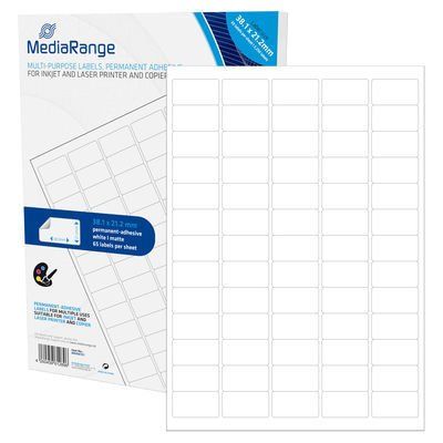 MediaRange Universal-Etiketten, stark haftend, 38.1 x 21.2 mm weiß 3.250 Stück