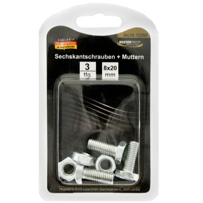 Masterproof Sechskantschrauben + Muttern 8x20mm 3 Stück