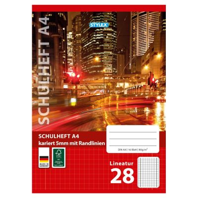 Schulheft, Lineatur 28, DIN A4, 16 Blatt