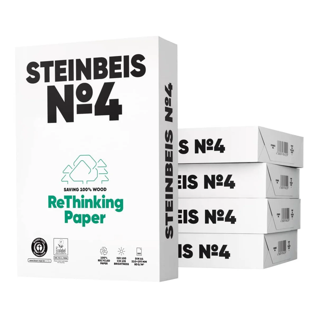 Steinbeis No. 4, Evolution White, Recyclingpapier, A4, 80g, weiß, Karton à 5x 500 Blatt