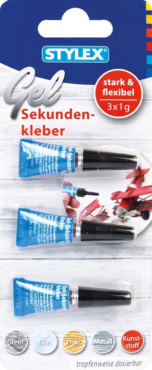 Sekundenkleber Gel, 3 Tuben á 1 g