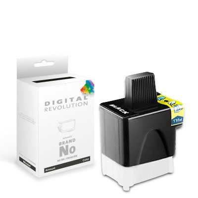Alternative Reinigungspatrone Brother LC-900 BK / LC-47 BK in Schwarz, 24,8 ml, von Digital Revolution, mit Verpackung im Hintergrund.