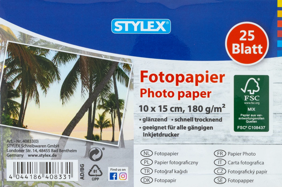 Fotopapier, 10 x 15 cm, 180 g, 25 Blatt, FSC