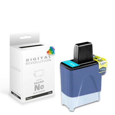 Alternative Reinigungspatrone Brother LC-900 C / LC-47 C in Cyan, 15,8 ml, von Digital Revolution, mit Verpackung im Hintergrund.