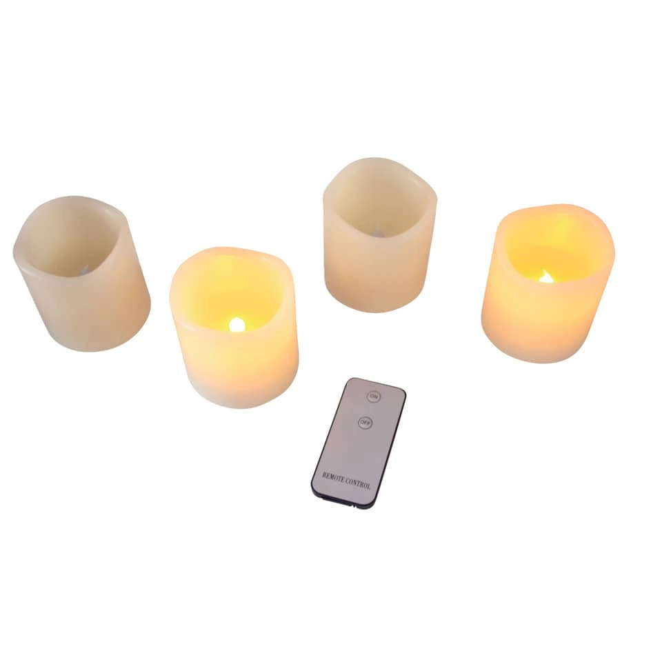 LED Kerze - 4er Stück, 7,5 x 7,5 cm, creme
