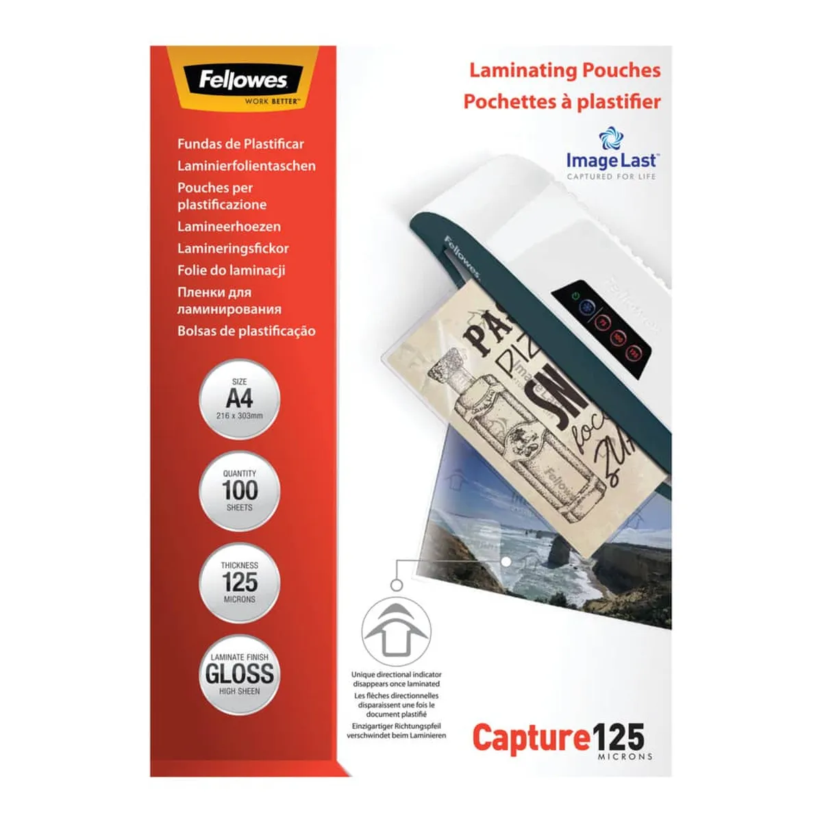 Fellowes Laminierfolie Capture - A4, glänzend, 125 mym, 100 Stück