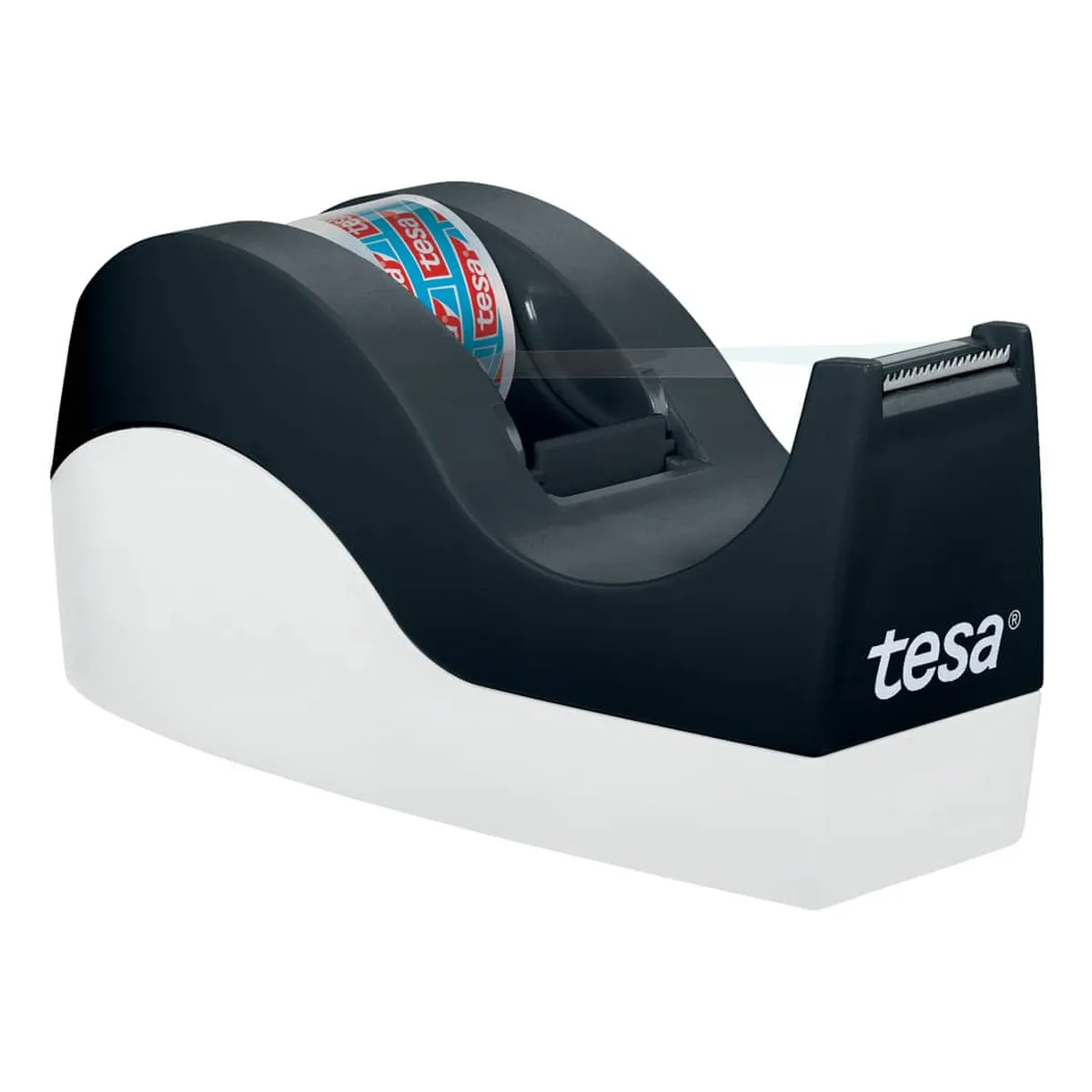 tesa® Tischabroller Easy Cut® Orca - für Rollen bis 33m : 19mm, schwarz/weiß