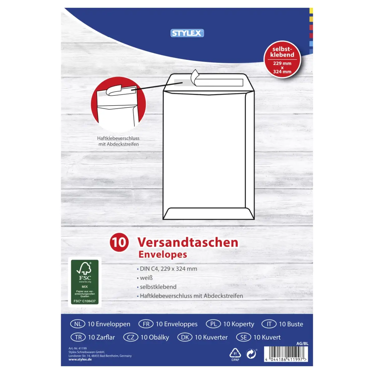 Stylex Versandtaschen, DIN C4, 10 Stück, FSC