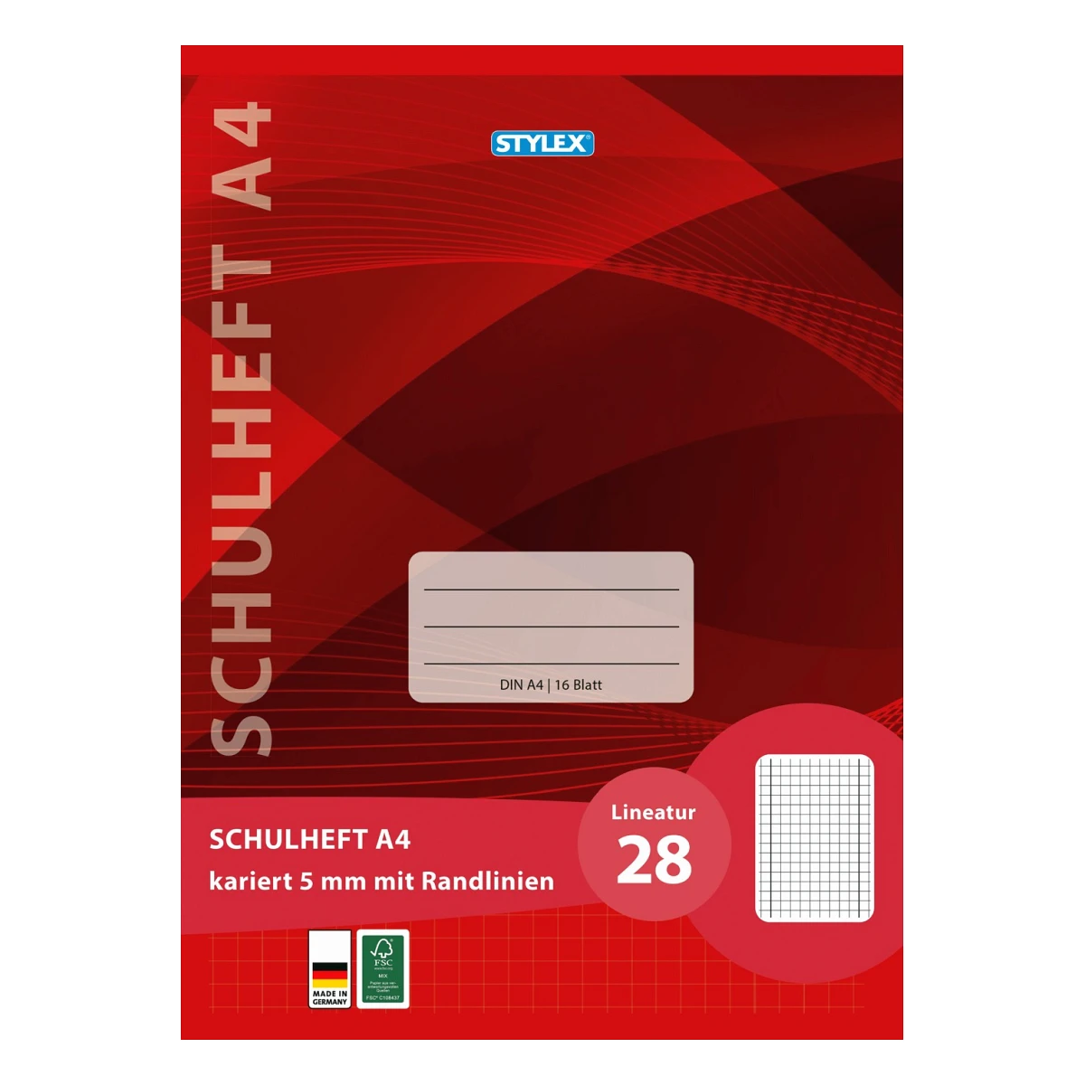 Stylex Schulheft, Lineatur 28, DIN A4, 16 Blatt