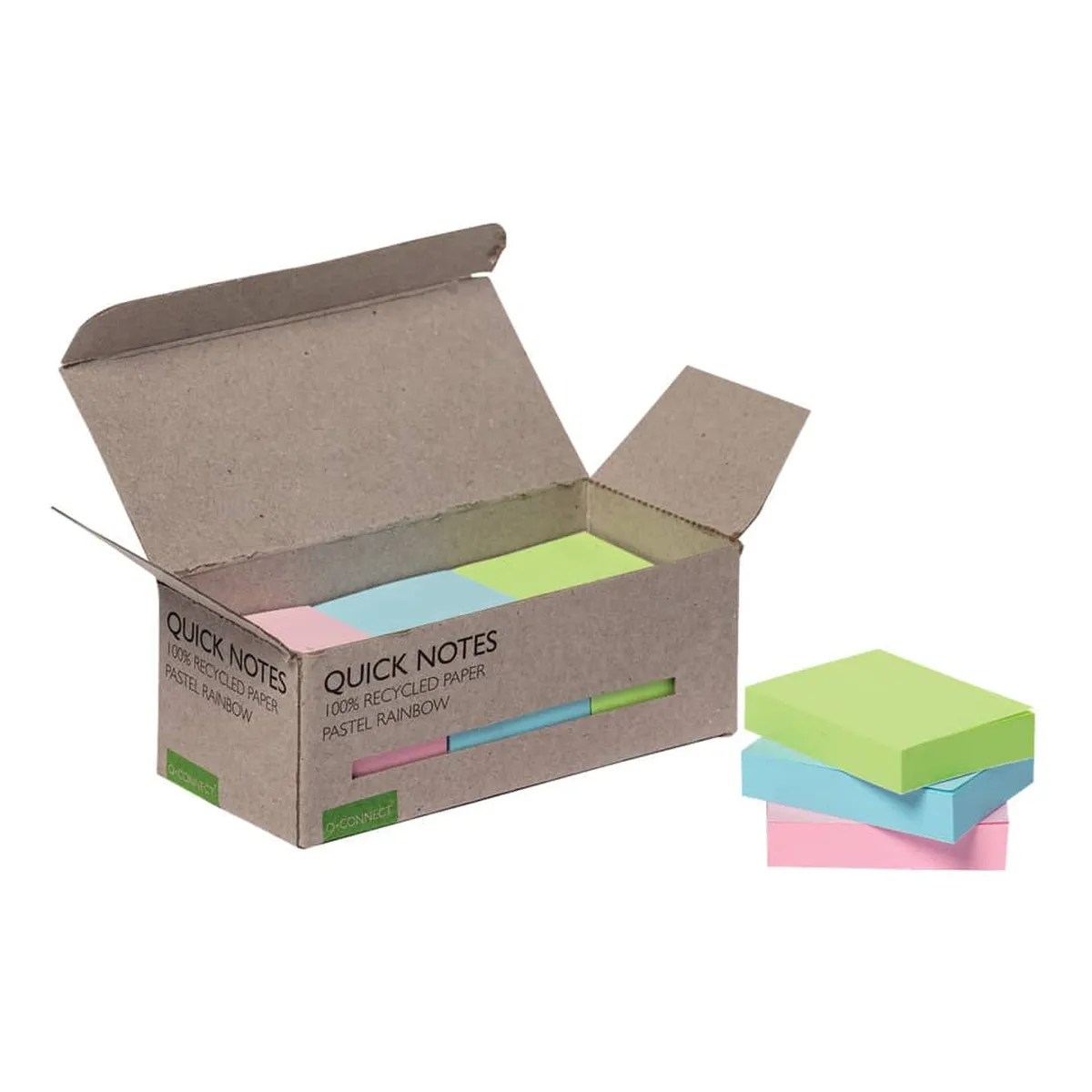 Q-Connect Haftnotizblock Recycling - 51 x 35 mm, pastell, 12 Stück