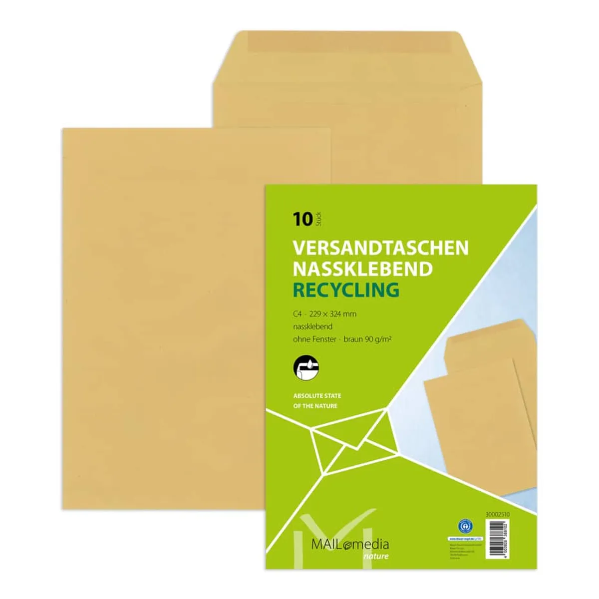 mayer-network Versandtaschen C4 , ohne Fenster, gummiert, 90 g/qm, braun, 10 Stück