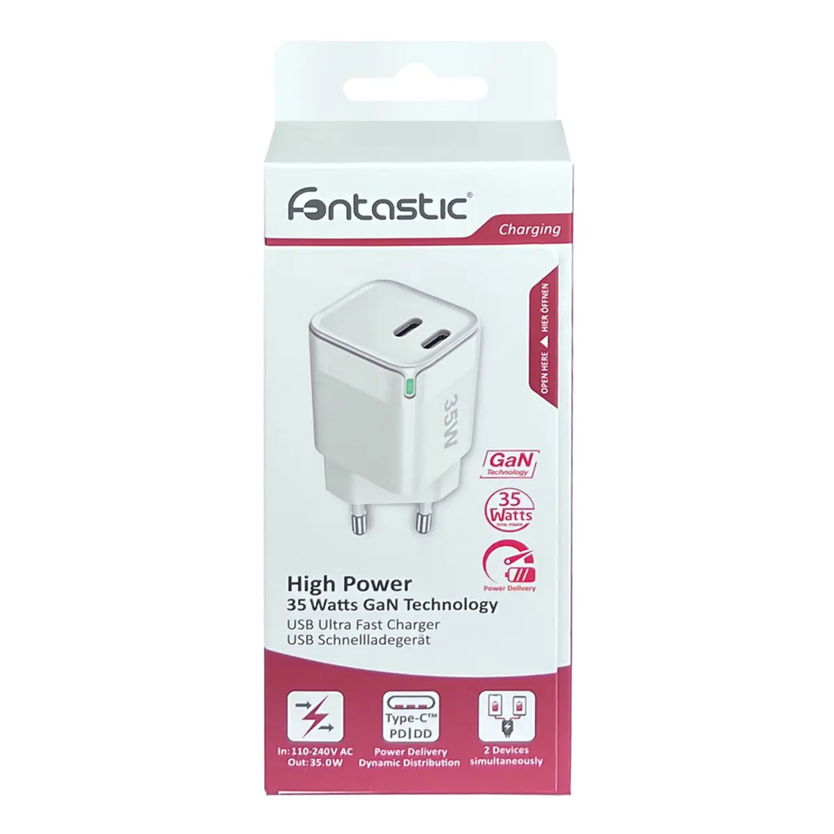 Fontastic Netzteil GaNto35 2 x USB Type-C 35W weiß