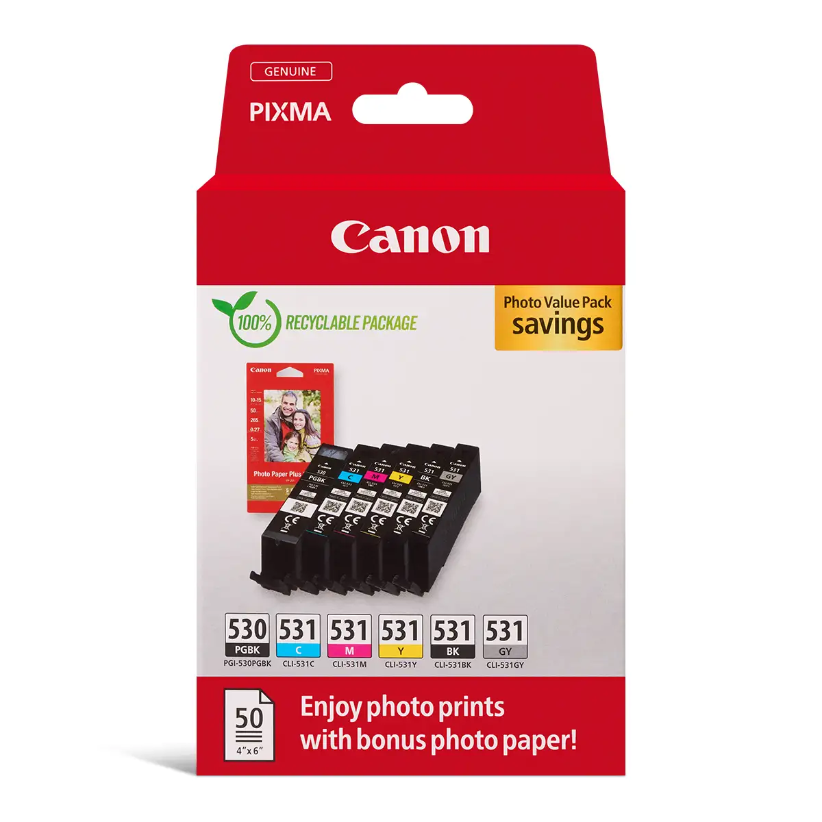Canon MultiPack 'PGI-530/CLI531' 1xPGI + 5x CLI BKCMY,GY + Fotopapier PP-201