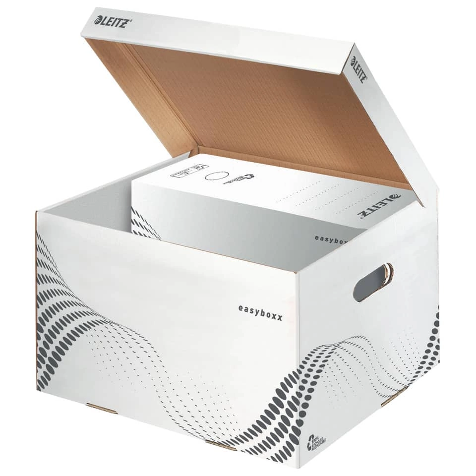 LEITZ Archiv Container easyboxx M - Wellpappe (RC), Tragkraft 15 kg, weiß