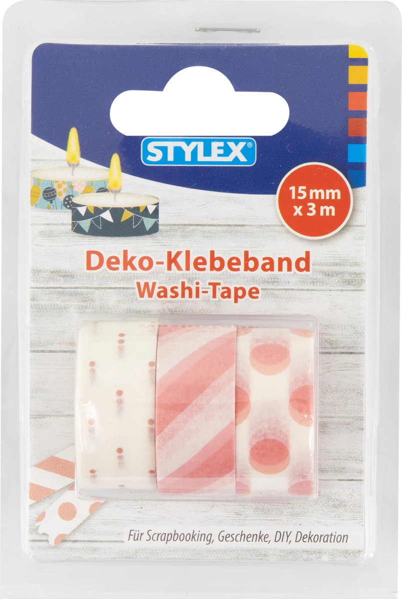 Stylex Deko-Klebeband, 3 Rollen, 15 mm x 3 m