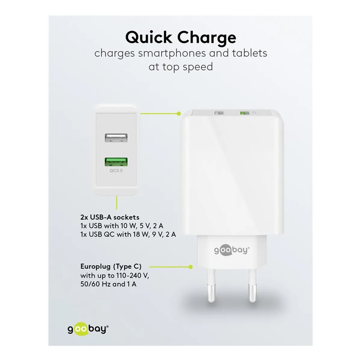 Goobay Dual-USB Schnellladegerät QC3.0 28W weiß