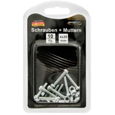 Masterproof Schrauben + Muttern 4X20mm, 10 Stück