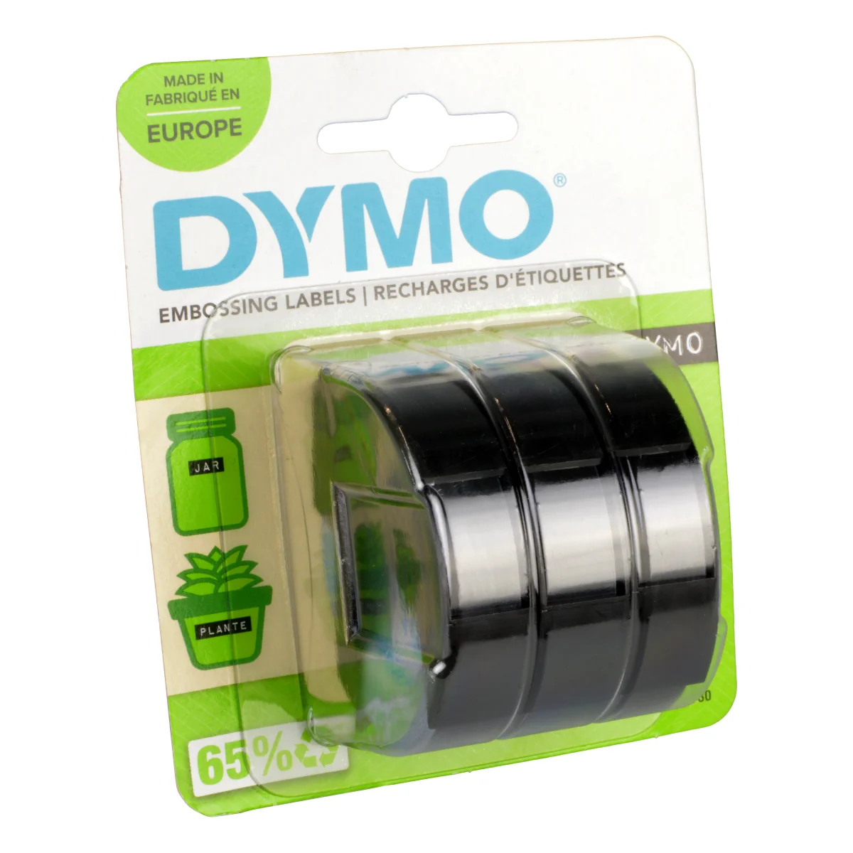 Dymo Junior/Omega Plastik-Prägeband S0847730, 9mm x 3m schwarz, 3er Pack