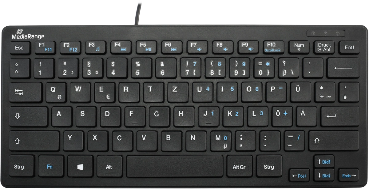 MediaRange kabelgebundene Kompakt-Tastatur mit 78 ultraflachen Tasten, QWERTZ, schwarz